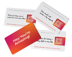 Hey You're Amazing! Action Deck — card deck fanned out showing individual mission cards